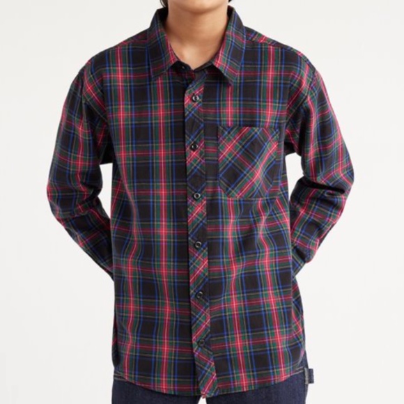 *NWT* FREE ASSEMBLY Button Down Long Sleeved Shirt Plaid Collared YOUTH XXL 18 - Picture 8 of 11